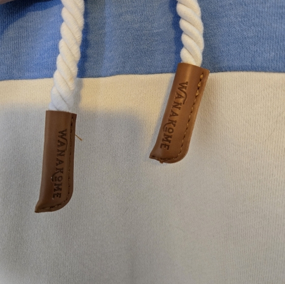 Wanakome Adventure Hoodie Blue Beige Colorblock Pullover Size S (Oversized Fit) - Picture 6 of 10